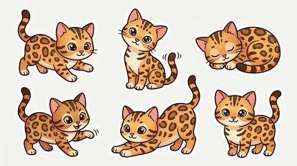 Obraz premium Cute Spotted Cat CharactersBengal Style Leopard Pattern Cartoon Kittens Collection Isolated Graphic Art Element cat kittencharacter spotted bengal leopard pattern cartoon cute vector
