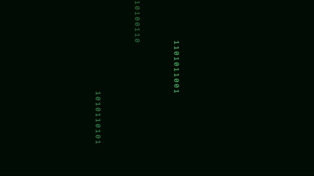 Digital binary code rain falling animation 4k background, with green glowing, numbers for technology, and cyber security concepts