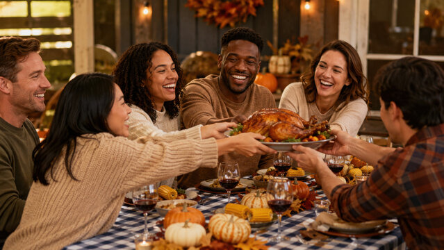 Group of people celebrating on thanksgiving day