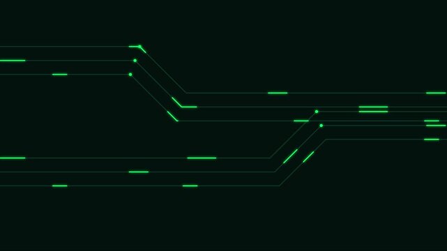 Digital circuit board lines animation, glowing green data flow 4k background