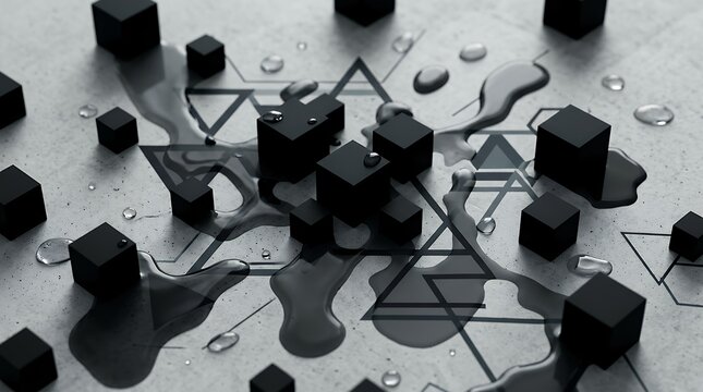 Abstract Liquid Drop ShadowsBlack Cubes Geometry Random Shapes Modern Graphic Backdrop Pattern liquid shadowblack cube drop geometry random shape modern graphic backdrop pattern