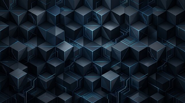 Abstract Dark Geometric Seamless Pattern with Modern Hexagonal Cubes and Low Poly Tech Lines for Backdrop and Textile Printing abstract dark geometric pattern texture background seamless modern poly