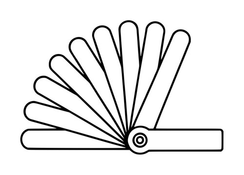 This vector icon illustration depicts a professional feeler gauge tool with multiple blades fanned out, ideal for precision measurement of gaps and clearances in mechanical and automotive work.