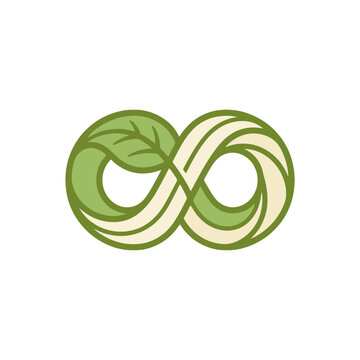 Green infinity symbol formed by stylized leaves representing sustainability and nature. SVG Editable. Vector Illustrations.