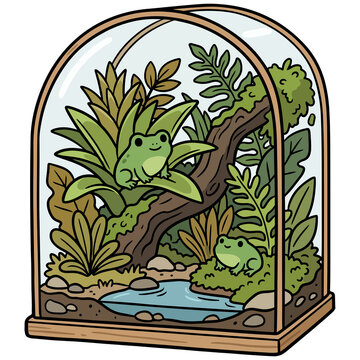 Two Frogs in a Terrarium Illustration