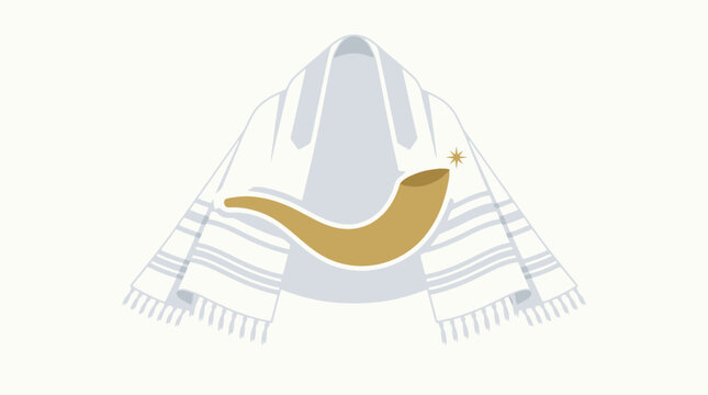 Jewish prayer shawl tallit and shofar horn vector illustration. SVG Editable. Vector Illustrations.