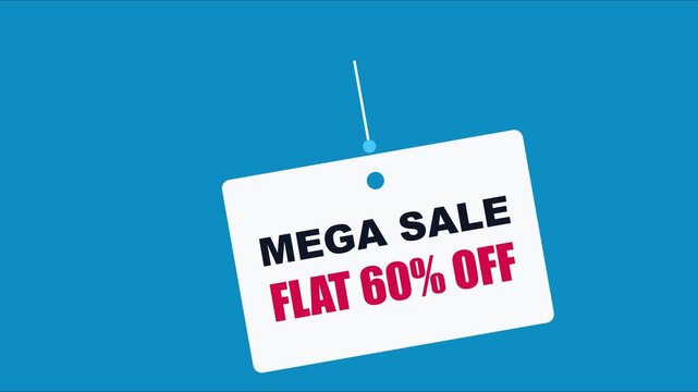 Mega sale flat 60% off hanging price tag animation for retail marketing and e-commerce promotion 4k discount