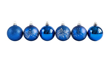 Obraz premium Six blue Christmas baubles with ornate silver patterns