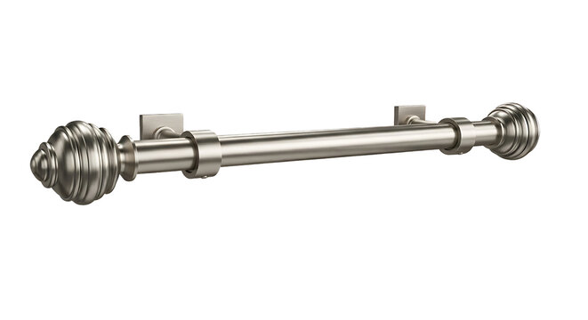 Brushed Nickel Curtain Rod with Decorative Finials and Square Brackets