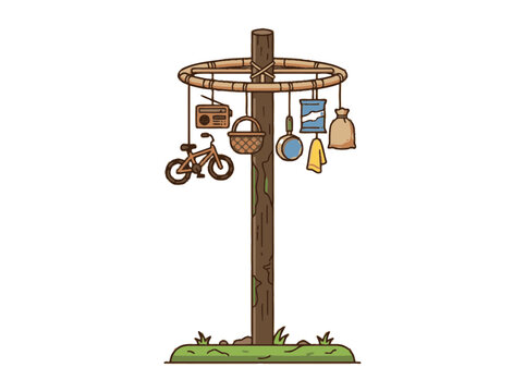 Panjat pinang traditional pole game illustration vector. SVG Editable. Vector Illustrations.