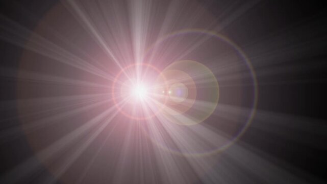  Sunburst light with lens flare animation on black background