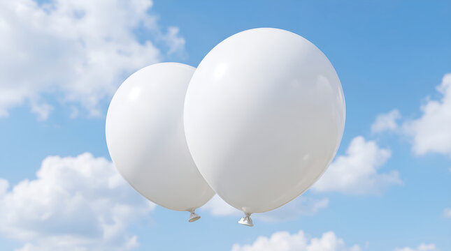 Two White Balloons Floating in Sky Mockup, For branding, advertising and events