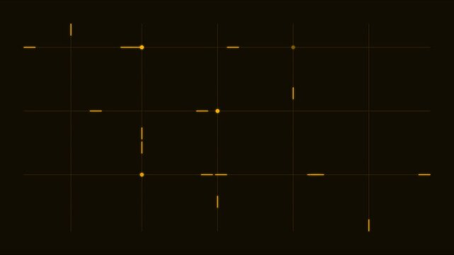 Minimalist digital grid hud overlay with animated yellow data points and lines animation 4k interface
