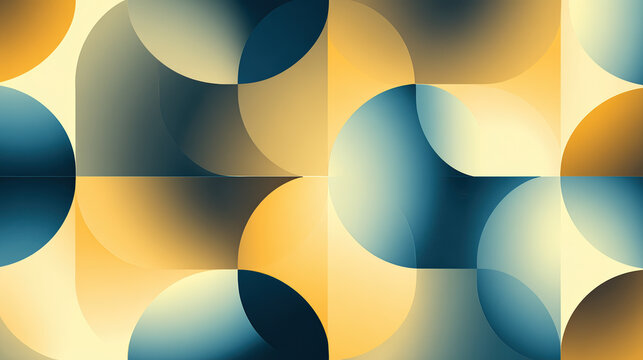 Abstract geometric pattern with overlapping circles and semi-circles in warm and cool tones for modern design