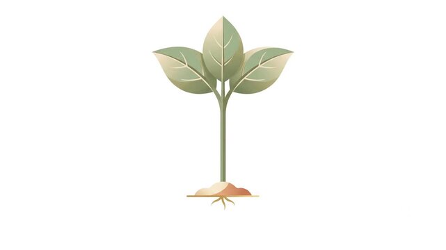 Seedling Growth Animation with Sprouting Leaves and Roots on White Background