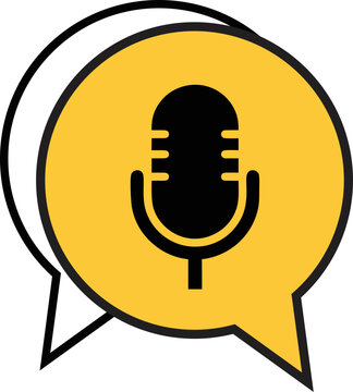 Modern Microphone Icon in Yellow Talk Bubble for Audio Communication, Podcast Production, and Digital Media Concepts