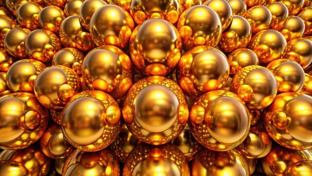 Golden spheres abstract symmetrical pattern