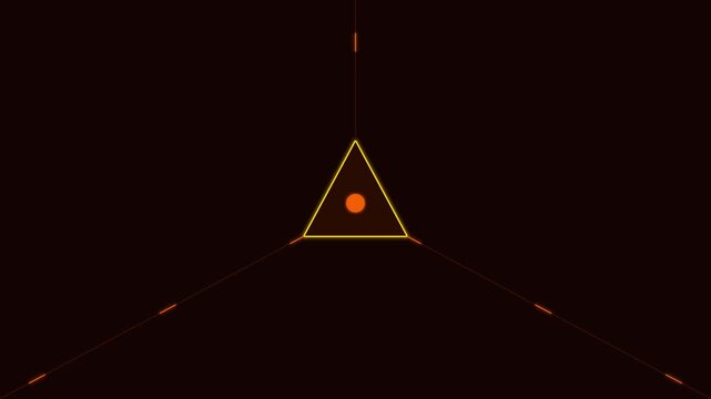 Minimalist hud triangle interface with pulsing orange core animation 4k motion digital