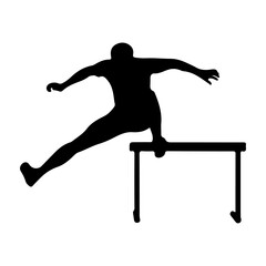 Fototapeta premium Dynamic Athlete Jumping Over Hurdle in Competition.