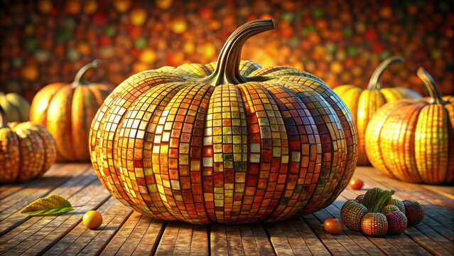 Colorful mosaic pumpkin for fall clipart
