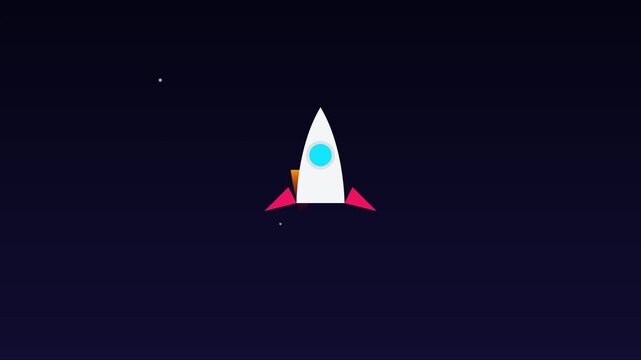 Minimalist rocket ship launching into space animation: flat style for tech and innovation concepts 4k