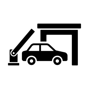 car entering a parking garage with a barrier gate glyph icon