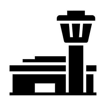 airport terminal building with control tower glyph icon