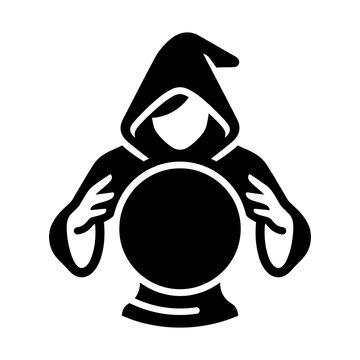 fortune teller gazing into a glowing magical crystal ball glyph icon
