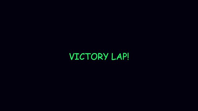 Victory lap text animation on 4k black background, for motivational success, and achievement concepts celebration