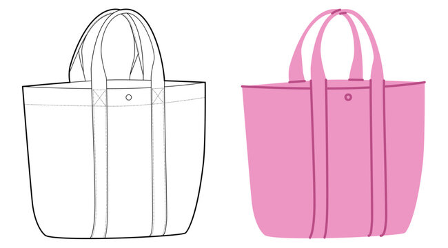 Beach Tote oversized silhouettes, carryall functionality bag. Fashion accessory technical illustration. Vector satchel front 3-4 view for Men, women, unisex style, flat handbag CAD mockup sketch