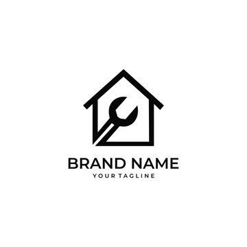 House and wrench logo representing home repair and maintenance services, ideal for construction, handyman, renovation, plumbing, or property care businesses.