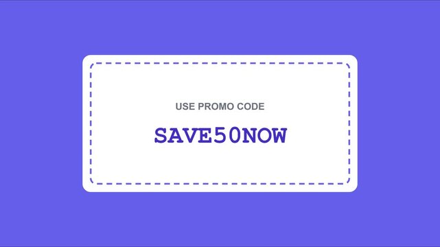 Use promo code save50 now special offer discount for online shopping and e-commerce sales promotion animation 4k