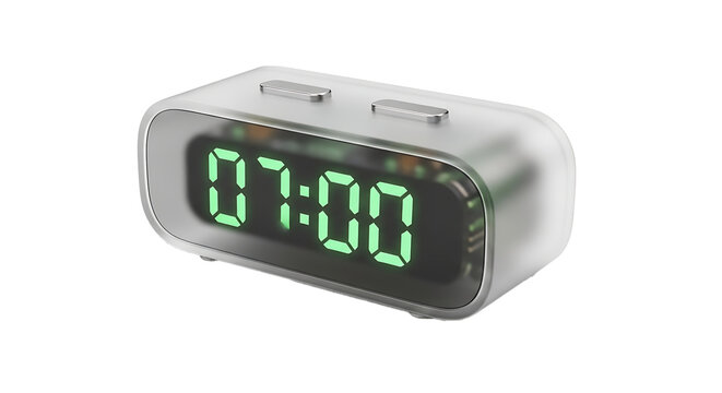 Modern digital alarm clock displaying 07 00 on a white background