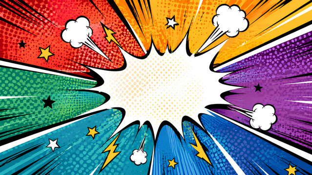 Colorful Comic Pop Art Explosion Background with Blank Speech Bubble