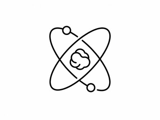 Fototapeta premium Minimalist outline atom symbol graphic, representing science, electrons orbiting nucleus, clean black-white design studio asset.