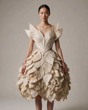 Woman Wearing Sculptural Paper Fashion Dress