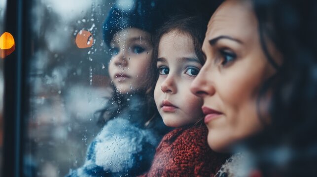 family looking out the window during a severe storm generative ai