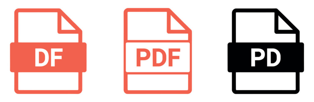 File Format Icons: A collection of clean, modern icons representing different file formats, including DF, PDF, and PD, presented on a white background.