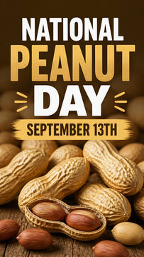 National Peanut Day on September 13th with shelled and unshelled peanuts on a rustic wooden table