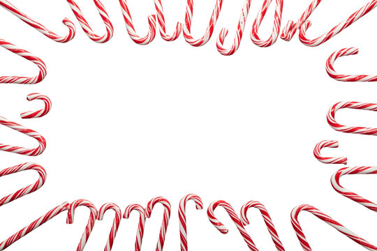 Rectangular Christmas frame made from red and white candy canes