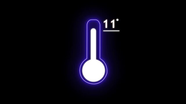 Neon Celsius thermometer displayed temperature 11 degree. Thermometer equipment showing hot or cold weather. 4K Video motion graphic animation.