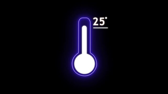 Neon Celsius thermometer displayed temperature 25 degree. Thermometer equipment showing hot or cold weather. 4K Video motion graphic animation.