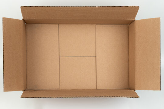 Empty open packing paper box above view