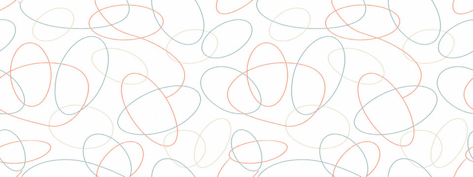 Minimalist abstract pattern with hand-drawn circles, pastel oval line art background, seamless geometric doodle texture for textile design