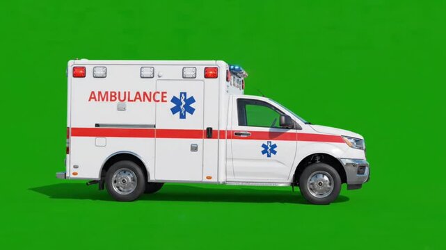 ambulance on green screen background