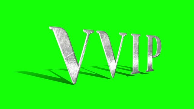 Metallic silver VVIP animation on green screen chroma key background