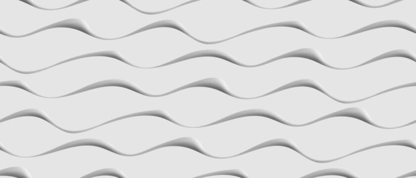 Seamless pattern, wavy lines embossed 3D, sea waves stylization, vector background