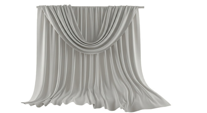 Elegant white draped curtain with swags and pleats on a white background