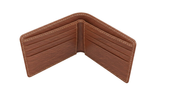 Brown Leather Bifold Wallet with Multiple Card Slots Isolated on White Background