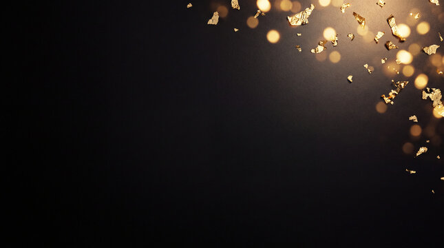 Chic Black Friday offer background with black frosted matte and delicate gold foil fragments for voucher design.